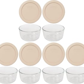 Pyrex 7202 1 Cup Glass Bowls & 7202-PC Blush Lids (6-Pack) - Made in USA