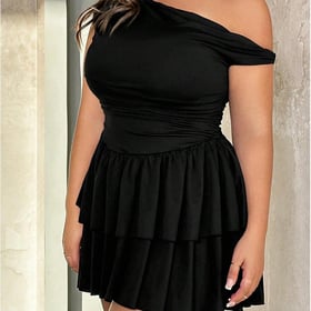Women's Plus Size Cocktail Dress Summer Asymmetrical Mini Dress Ruffle Party Dresses