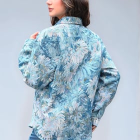 Casual Floral Shacket Cute Flower Pattern Jacquard Loose Shirt denim Canvas Jacket Button Coat Fancy Tops