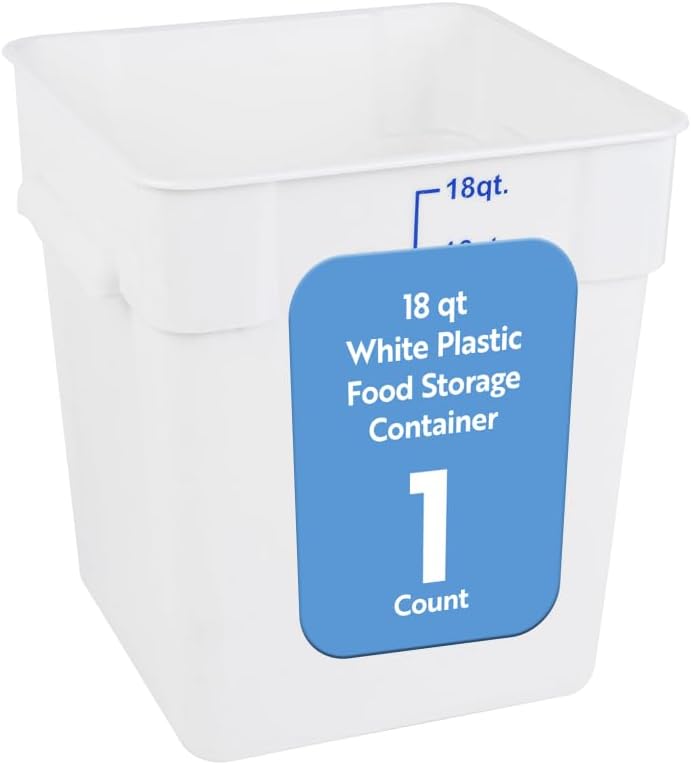 Restaurantware Food Storage Container 1 Pack of 18 qt Plastic Kitchen Storage Bin with Volume Markers Space-Efficient Design Dishwasher-Safe Polypropylene White