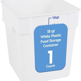 Restaurantware Food Storage Container 1 Pack of 18 qt Plastic Kitchen Storage Bin with Volume Markers Space-Efficient Design Dishwasher-Safe Polypropylene White