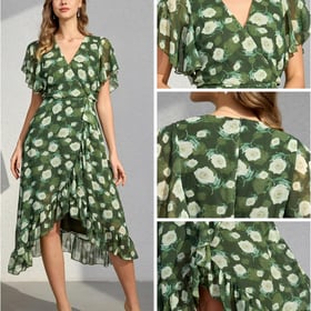 Women's 2026 Summer Flutter Short Sleeve WrapV Neck Ruffle Asymmetrical Hem Floral Printed Cocktail Dress