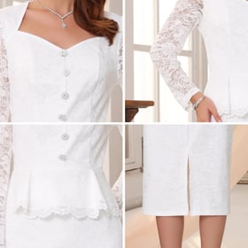 Women's Lace Suits for Church 2 Pieces Outfits Peplum Top Wedding Cocktail Skirt Sets