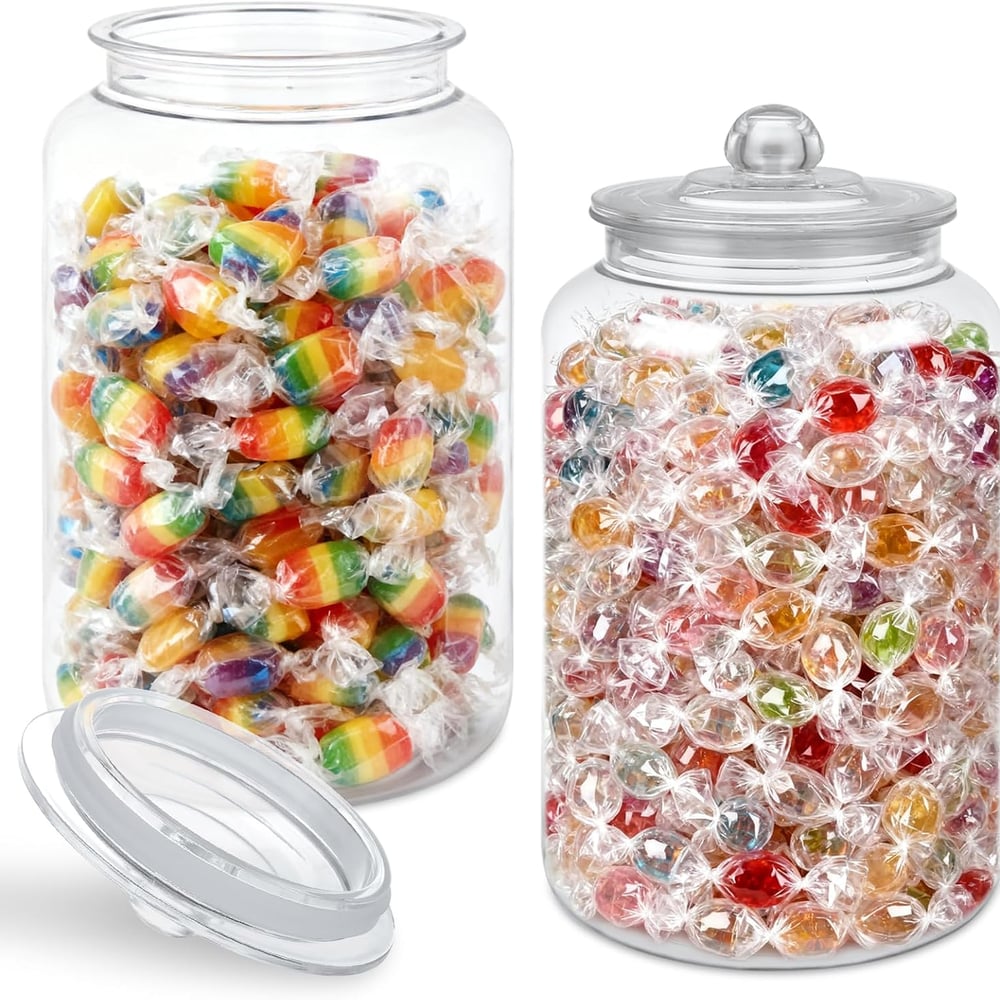 2 Pcs 1.5 Gallon Candy Jar Plastic Jars with Lids Decorative Cookie Jar Candy Buffet Containers Clear Airtight Food Storage Canister Home Decor Centerpiece Candy Cookies Storage （192oz）