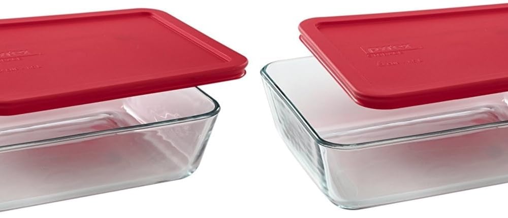 Pyrex 7211 6-Cup Glass Dish & 7211-PC Red Lid (2-Pack) - Made in USA