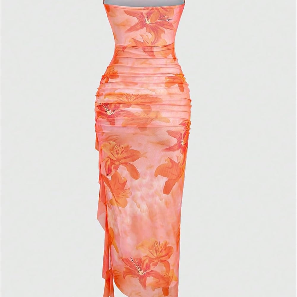 Women's Floral Print Strapless Bodycon Tube Top Dress Sleeveless Summer Wedding Guest Cocktail Sundresses