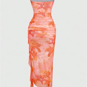 Women's Floral Print Strapless Bodycon Tube Top Dress Sleeveless Summer Wedding Guest Cocktail Sundresses