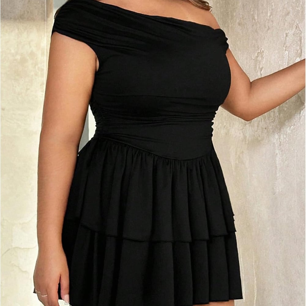 Women's Plus Size Cocktail Dress Summer Asymmetrical Mini Dress Ruffle Party Dresses