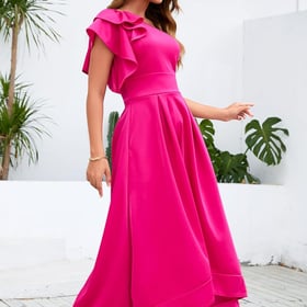 Ruffle Sleeve Dress Asymmetrical Neckline Women's Dress Cocktail Evening Party Dress