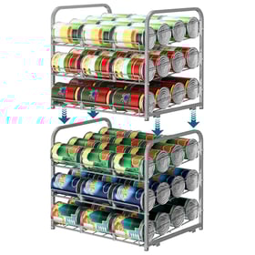 Stackable Can Organizer for Pantry Organizers and Storage 2 Pack Adjustable Can Holders for Pantry Holds Up to 72 Cans with Metal Rack Dispenser for Kitchen Canned Foods and Drinks, 3 Tier, Silver