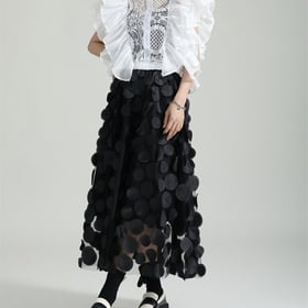 Tulle Skirt Women 3D Polka Dot Elastic Waist Mesh Flowy A-Line Midi Skirts Wedding Halloween Party Outfit