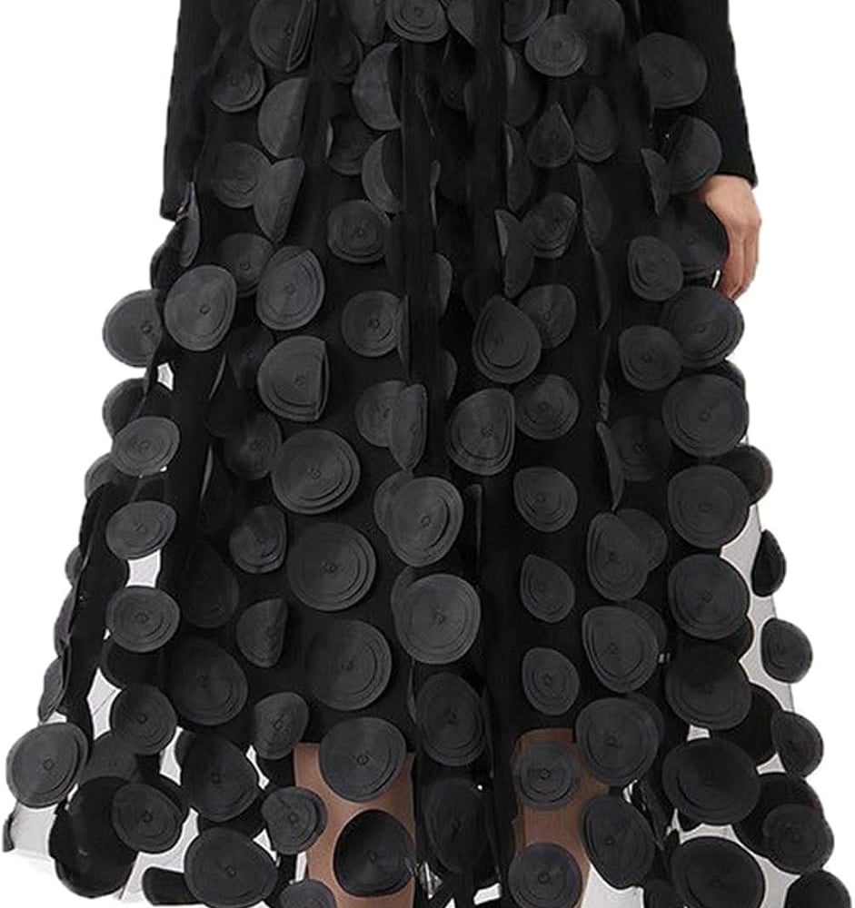 Tulle Skirt Women 3D Polka Dot Elastic Waist Mesh Flowy A-Line Midi Skirts Wedding Halloween Party Outfit