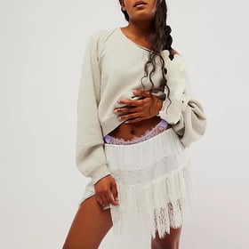 Women Tiered Lace Mini Skirt Summer Casual Elastic Pleated Lace Trim Short Skirts Underskirt Y2k Ruffle Skirt