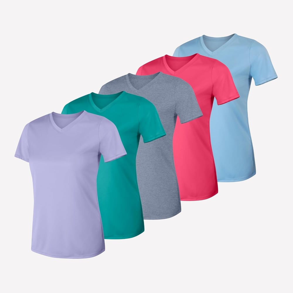 Hanes Women's T-Shirt, 5-Pack, Sport Cool DRI V-Neck Performance Tees, Moisture-Wicking, Sun Protection