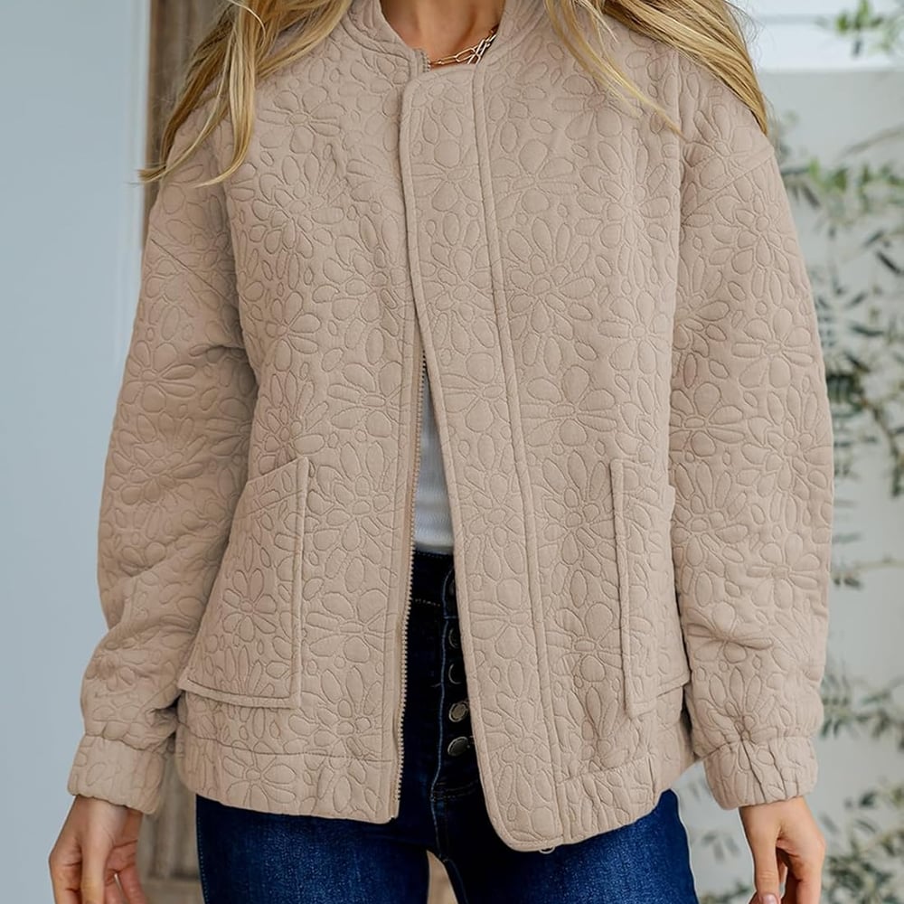 Bomber Jackets for Women Spring Fashion 2026 Cute Jacquard Coats Lightweight Zip Up Jackets Dressy Casual