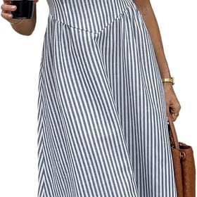 Women's Striped Tank Dress Sleeveless Square Neck Going Out A Line Midi Dresses