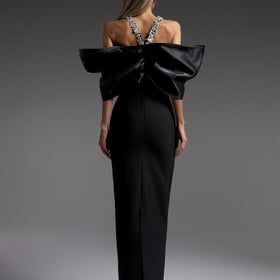 Red Maxi Halter Sleeveless Backless Formal Evening Dress Elegant Rhinestone Off Shoulder Large Bow Gala Dress for Women