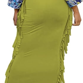 Women's Skirt Fringe Side Tassel Elastic Waist Slim Bodycon Long Maxi Pencil Skirts for Club