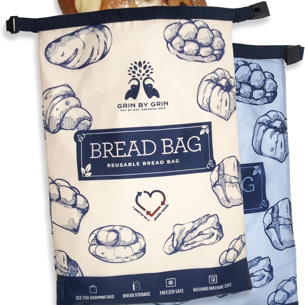 GRIN BY GRIN- Bread Bags 2 Pack Reusable Zipper Bags for Homemade Bread Sourdough Extra Large Freezer Storage