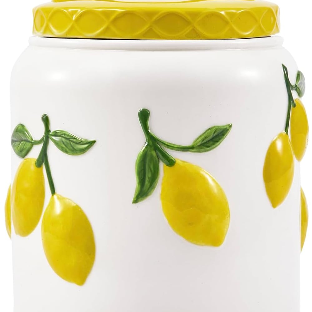 Bico Lemon Handpainted 9 inch Stoneware Cookie Jar, Dishwasher Safe, Air Tight Seal for Keeping Cookie, Spices, Coffee