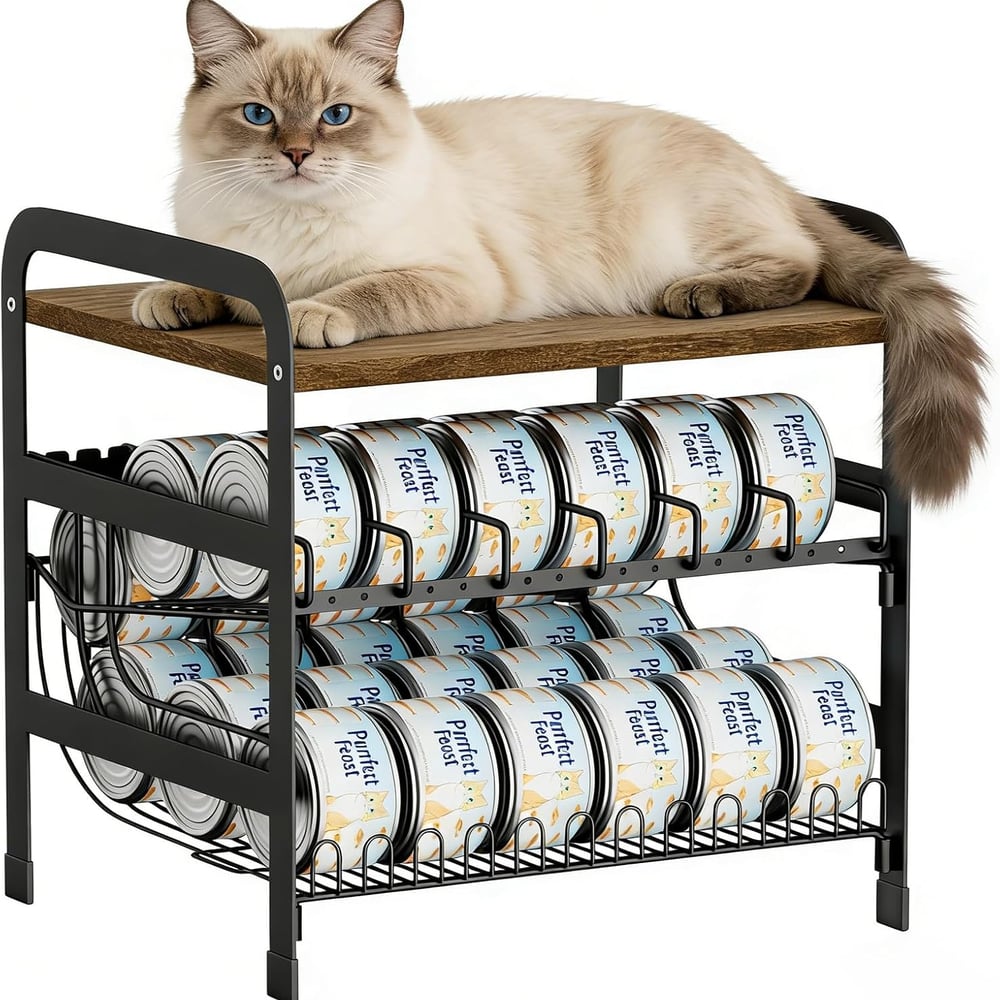 Can Organizer for Pantry Adjustable Cat Food Storage Container 2 Tier Canned Food Organizer for Human and Pet Holds up to 42 Cans Fifo Design