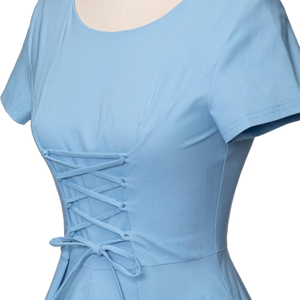 1950s Vintage Dresses Short Sleeves Cocktail Swing Dress with Pockets