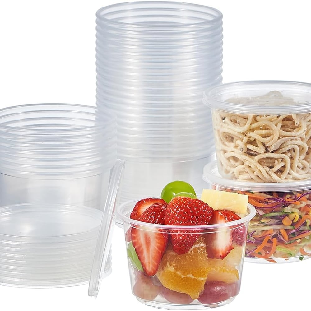Jaluxing [50 Set - 16 oz. Plastic Deli Disposable Food Storage Containers With Airtight Lids (Formerly FULING)