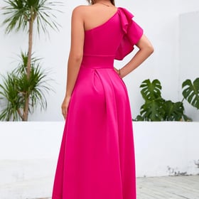 Ruffle Sleeve Dress Asymmetrical Neckline Women's Dress Cocktail Evening Party Dress