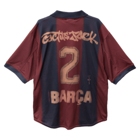 Kinder FC Barcelona X TRAVIS SCOTT Retro 2000/01 Heim Skelett Trikot