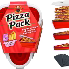 The Perfect Pizza Pack™ - Reusable Pizza Storage Container with 5 Microwavable Serving Trays - BPA-Free Adjustable Pizza Slice Container to Organize & Save Space, Red