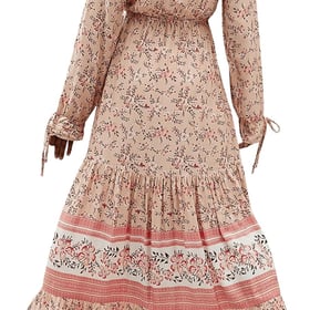 Women's Floral Print Boho V Neck Long Sleeve Flowy Maxi Dress