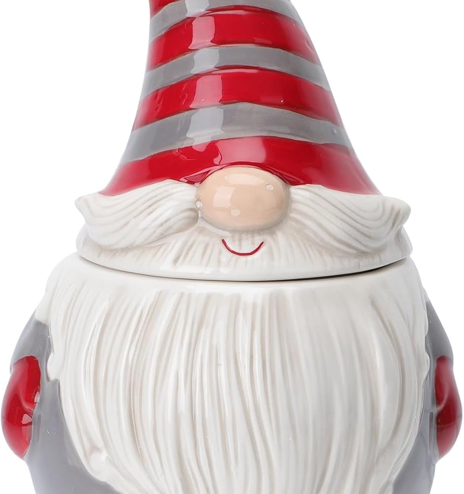 Cabilock Christmas Gnome 11 inch Air Tight Cookie Jar - Xmas Ceramic Candy Dishes,Decorative Container Christmas Cookie Jars Gnome Food Storage for Candy, Cookies, Nuts,Holiday Decor