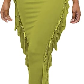Women's Skirt Fringe Side Tassel Elastic Waist Slim Bodycon Long Maxi Pencil Skirts for Club