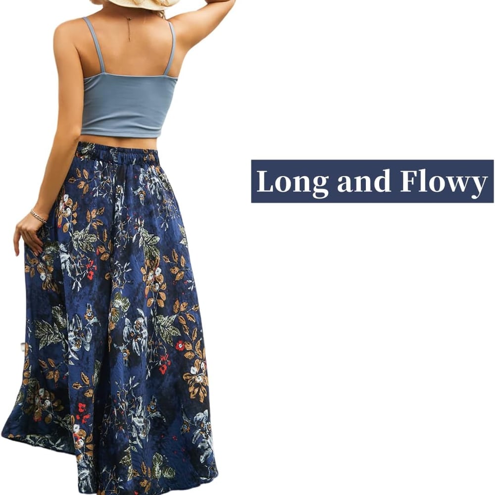 Maxi Skirts for Women with Pockets Long Midi Blue Floral