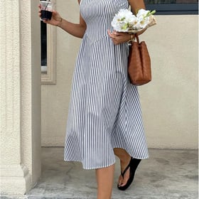 Women's Striped Tank Dress Sleeveless Square Neck Going Out A Line Midi Dresses