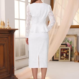 Women's Lace Suits for Church 2 Pieces Outfits Peplum Top Wedding Cocktail Skirt Sets
