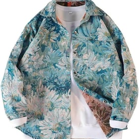 Casual Floral Shacket Cute Flower Pattern Jacquard Loose Shirt denim Canvas Jacket Button Coat Fancy Tops