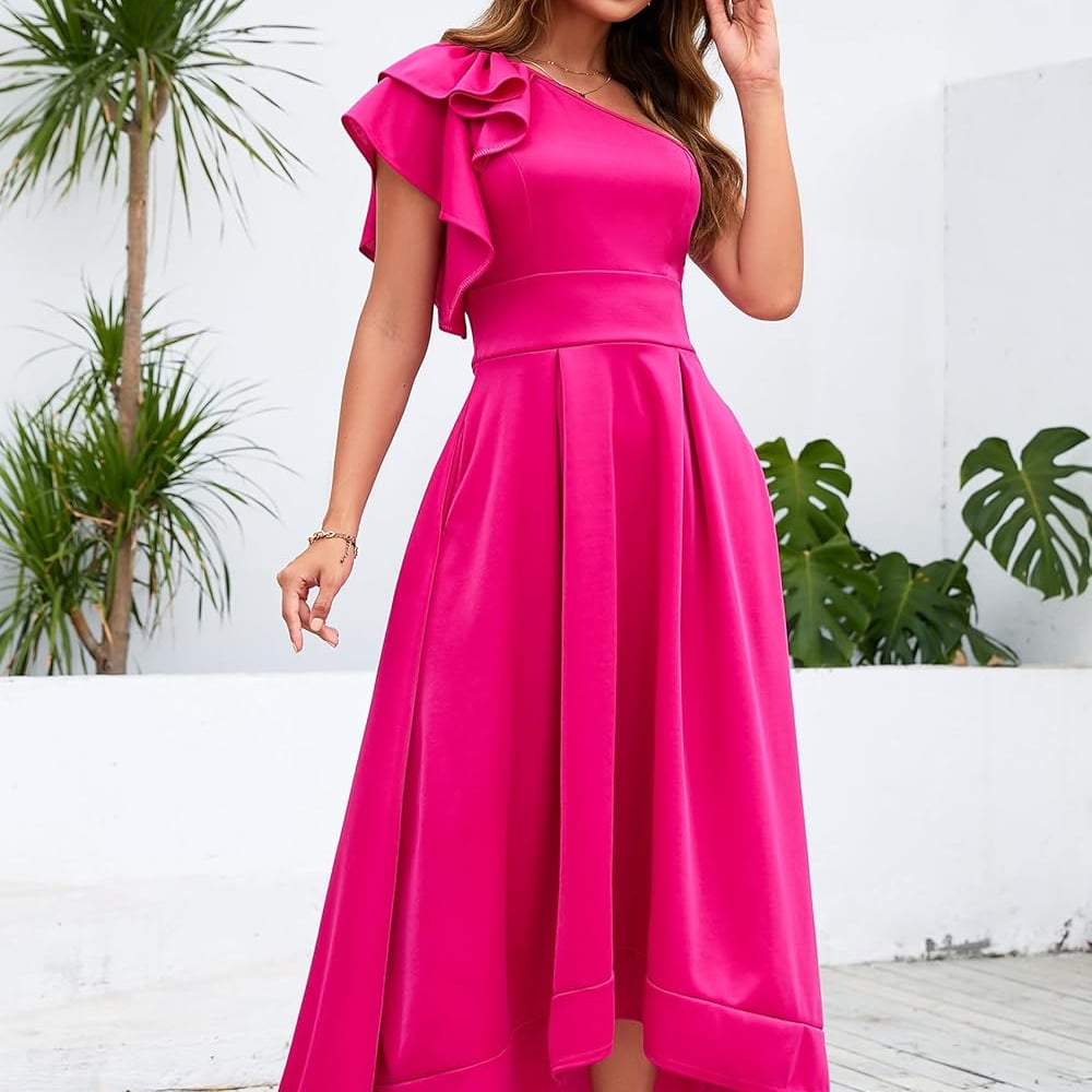 Ruffle Sleeve Dress Asymmetrical Neckline Women's Dress Cocktail Evening Party Dress