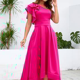 Ruffle Sleeve Dress Asymmetrical Neckline Women's Dress Cocktail Evening Party Dress