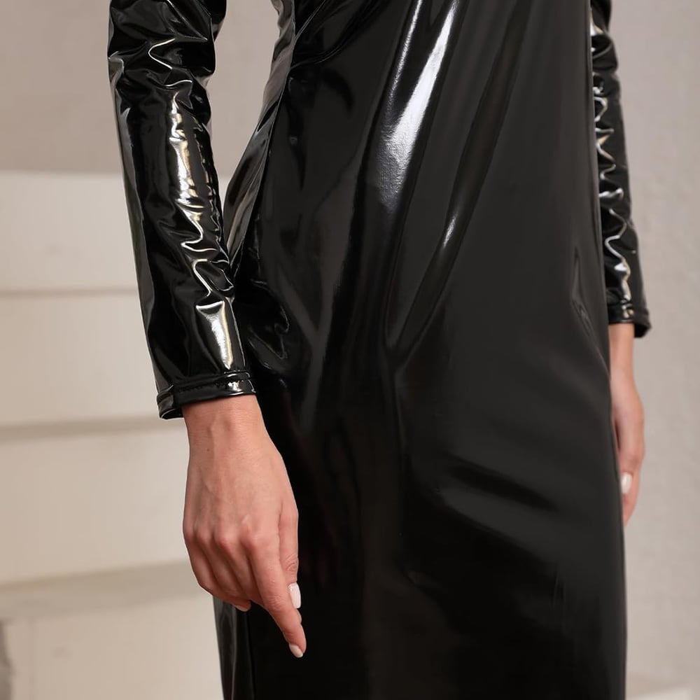 Sexy Tight PU Faux Leather Women's Dress Shiny Patent Leather Longskirt for Women Mopping Floor Dress Street Clothing