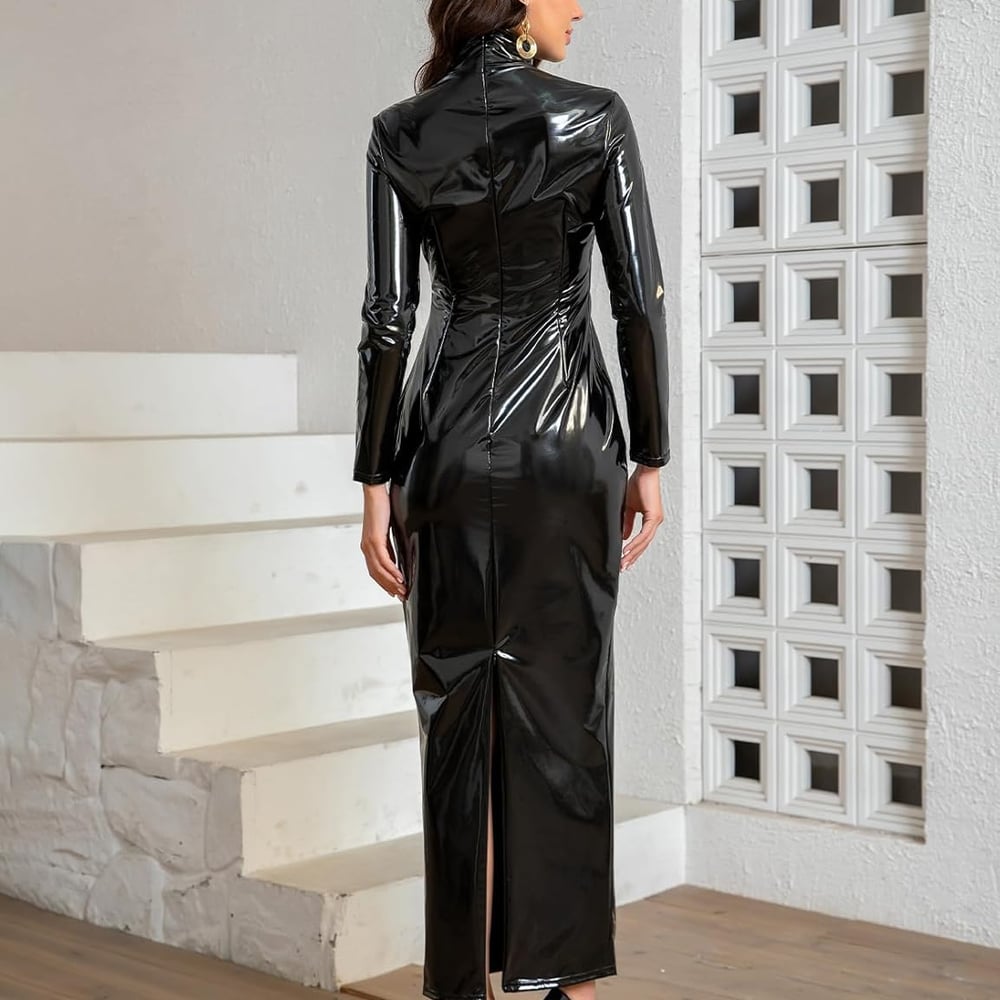 Sexy Tight PU Faux Leather Women's Dress Shiny Patent Leather Longskirt for Women Mopping Floor Dress Street Clothing