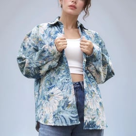 Casual Floral Shacket Cute Flower Pattern Jacquard Loose Shirt denim Canvas Jacket Button Coat Fancy Tops