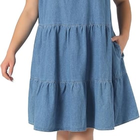 Plus Size Denim Dress for Women 2026 Summer Babydoll Ruffle Sleeve Loose Flowy Swing Pleated Jean Dresses