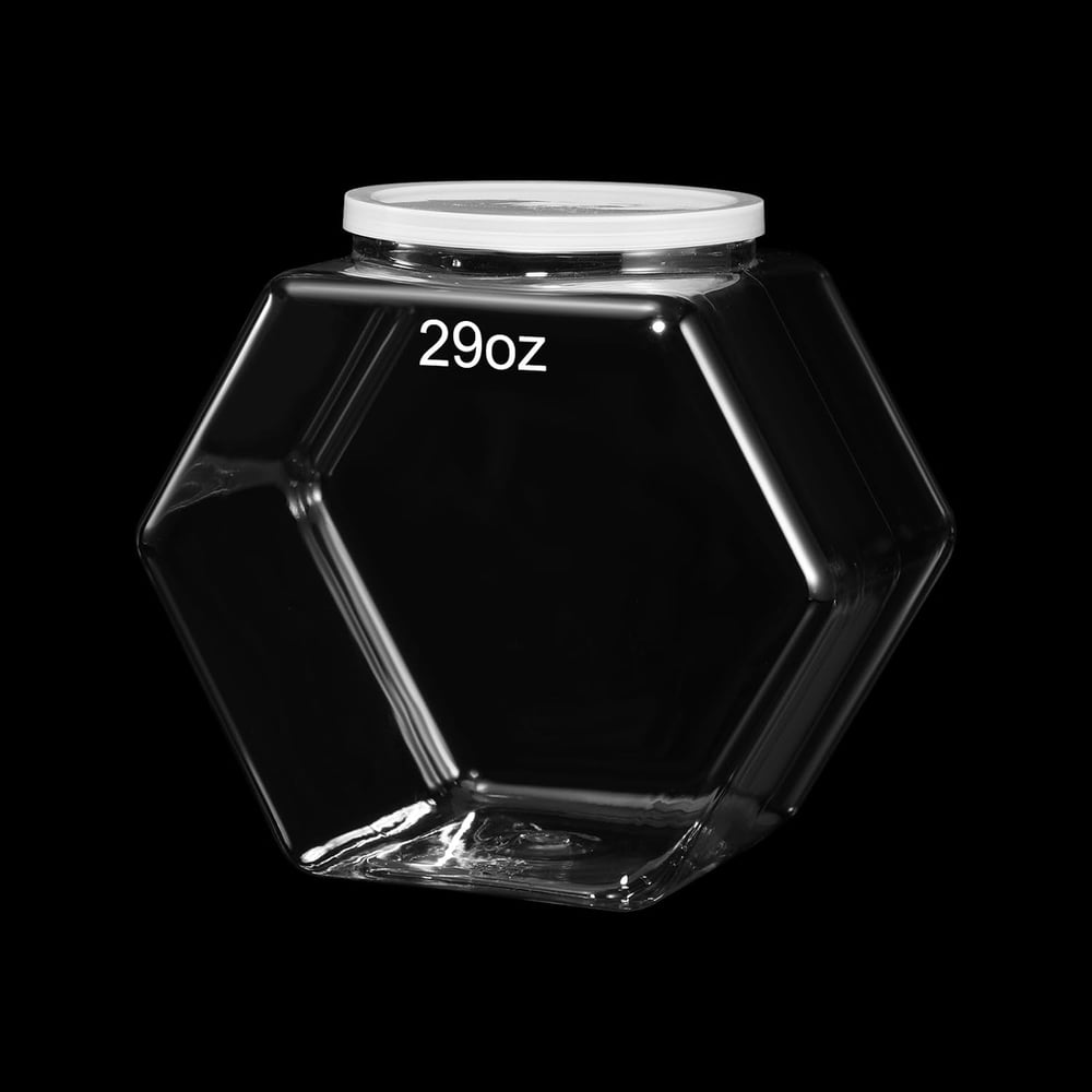 Uiifan 1 Piece Plastic Candy Jar with Lid Clear Fish Bowls Cookie Jar Hexagonal Containers for Snacks, Dog Food, Desk Pet, Craft and Sewing Supplies, Coffee Pod, Laundry Pod Storage Display(29 oz)