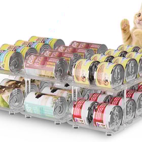 Can Organizer for Pantry, Modular 2 Tier Adjustable Cat Food Can Organizer Large Soup Can Storage Beverage Cans Clear Canned Goods Holder for Pantry and Fridge