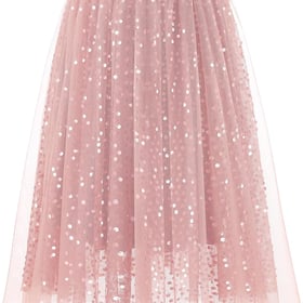 Sequin Tulle Skirts for Women Midi Long Aline Elastic High Waisted Wedding Party Skirt with Lining