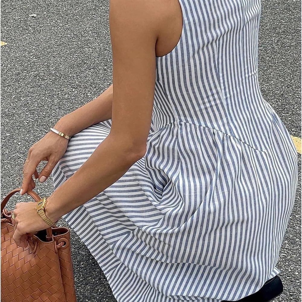 Women's Striped Tank Dress Sleeveless Square Neck Going Out A Line Midi Dresses