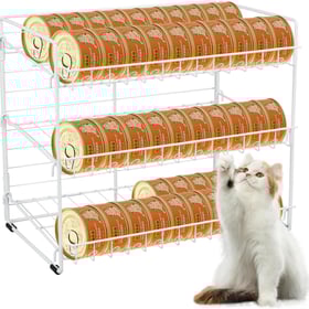 Cat Food Organizer, 3-Tier Stackable Iron Shelf for 45 Cans (3oz) - Pet Food Dispenser, Kitchen Pantry Storage Rack Cabinet, Canned Cat Organizer for Home & Shop