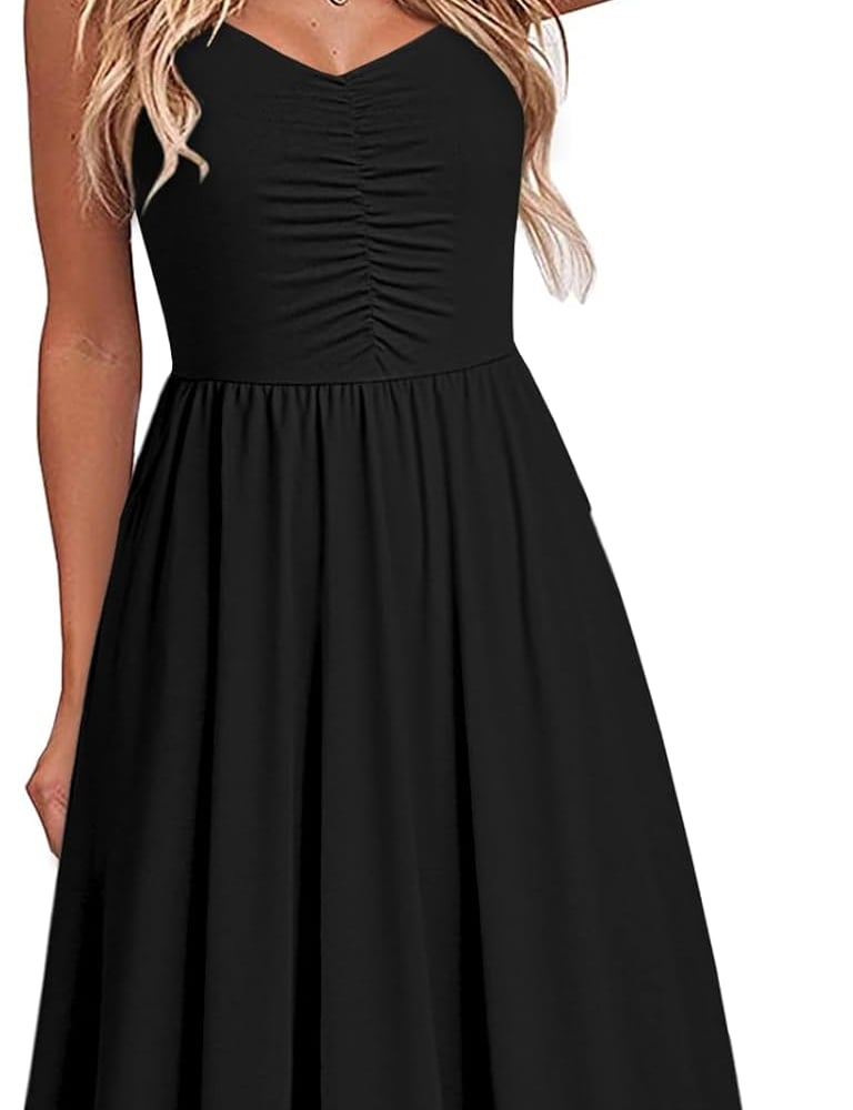 Casual Dresses for Women Sleeveless Cotton Summer Beach Dress A Line Spaghetti Strap Sundresses with Pockets