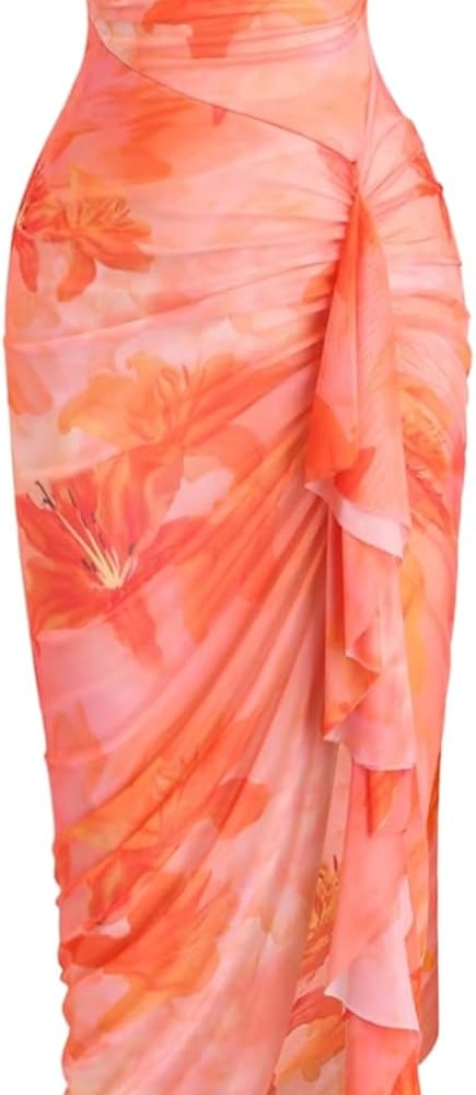 Women's Floral Print Strapless Bodycon Tube Top Dress Sleeveless Summer Wedding Guest Cocktail Sundresses